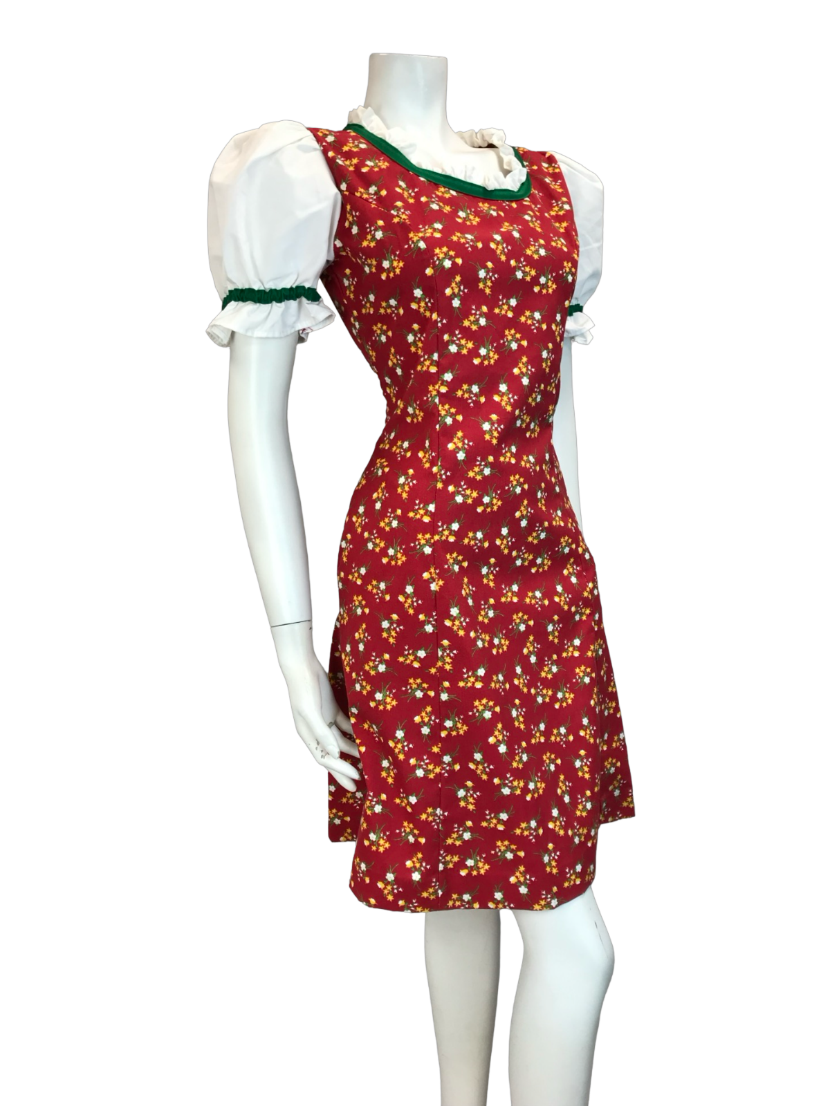 VTG 70S BAVARIAN OKTOBERFEST DIRNDL MINI DRESS RED FLORAL 12