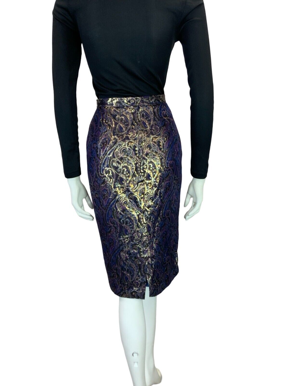 VTG 60S IRIDESCENT PURPLE BLUE GOLD MOD PARTY PSYCHEDELIC PENCIL SKIRT 8 10