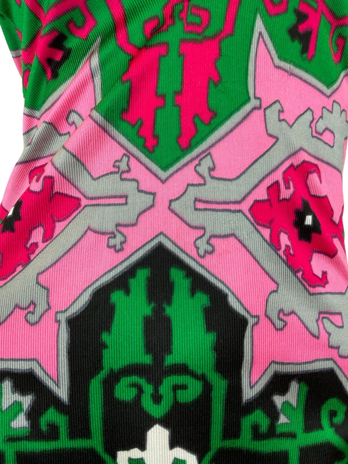 VTG 1970S HALTER SUMMER SUN GEOMETRIC PSYCHEDELIC MAXI DRESS PINK GREEN BLACK 10