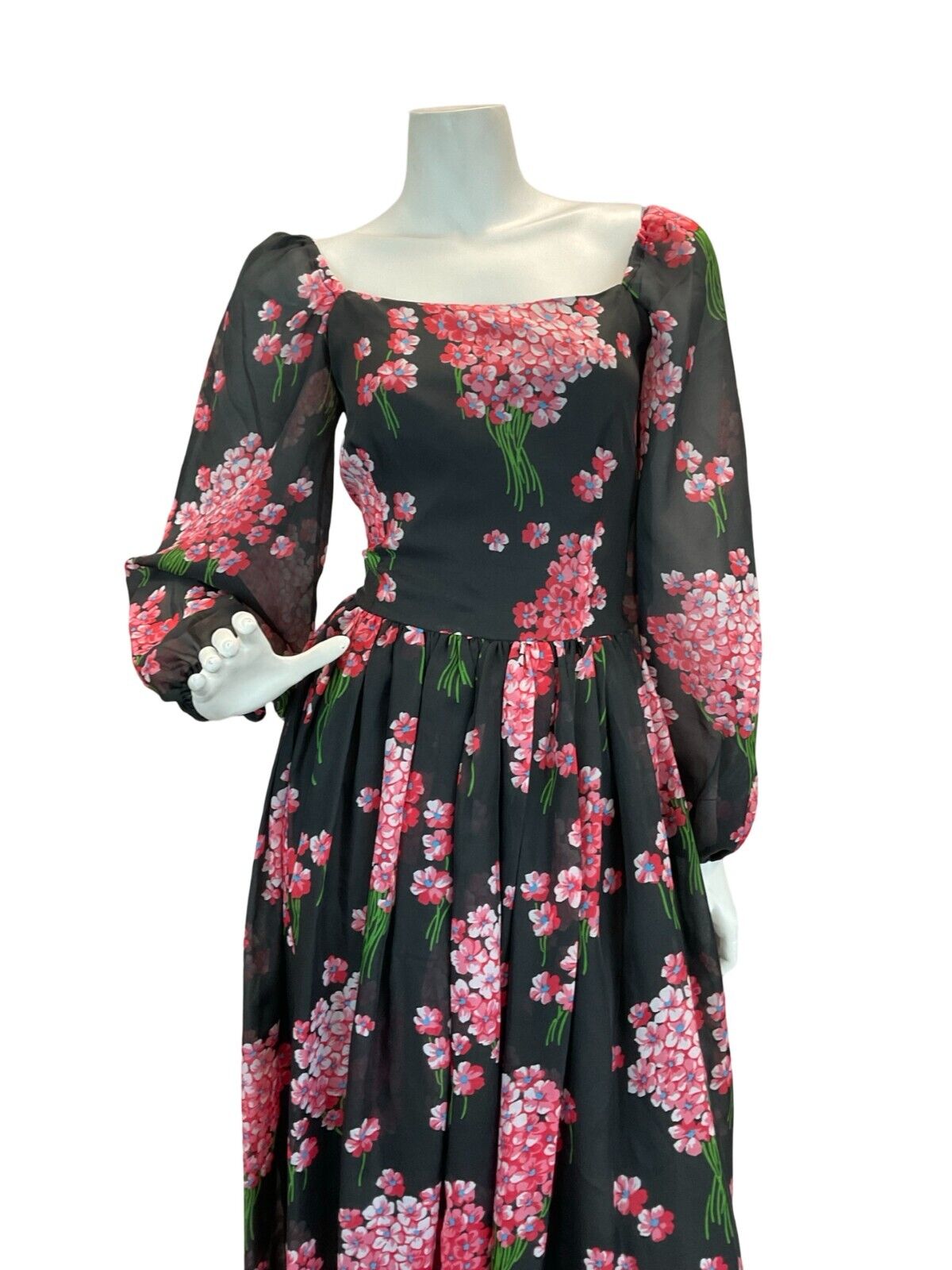 VT 70S ROMANTIC BLACK PINK FLORAL WEDDING PARTY MAXI DRESS 8 10