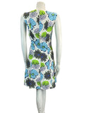 VTG 60S 70S WHITE BLUE GREEN FLORAL MOD A-LINE MINI DRESS 8 10