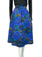 VG 60S 70S BLUE GREEN BROWN PURPLE WATERCOLOUR PSYCHDELIC MIDI SKIRT SIZE 8