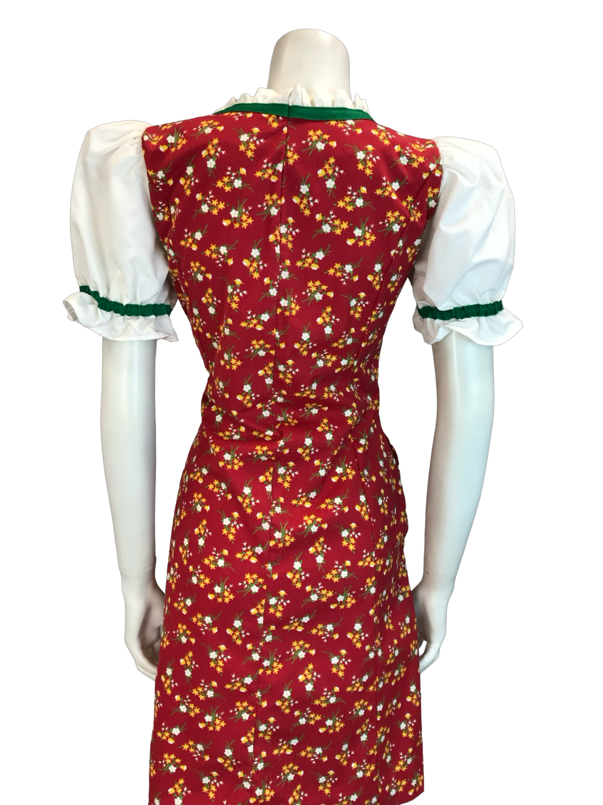 VTG 70S BAVARIAN OKTOBERFEST DIRNDL MINI DRESS RED FLORAL 12