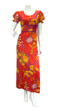 VTG 70S PSYCHEDELIC FLORAL DAISY EMPIRE MAXI DRESS RED ORANGE YELLOW PURPLE 8