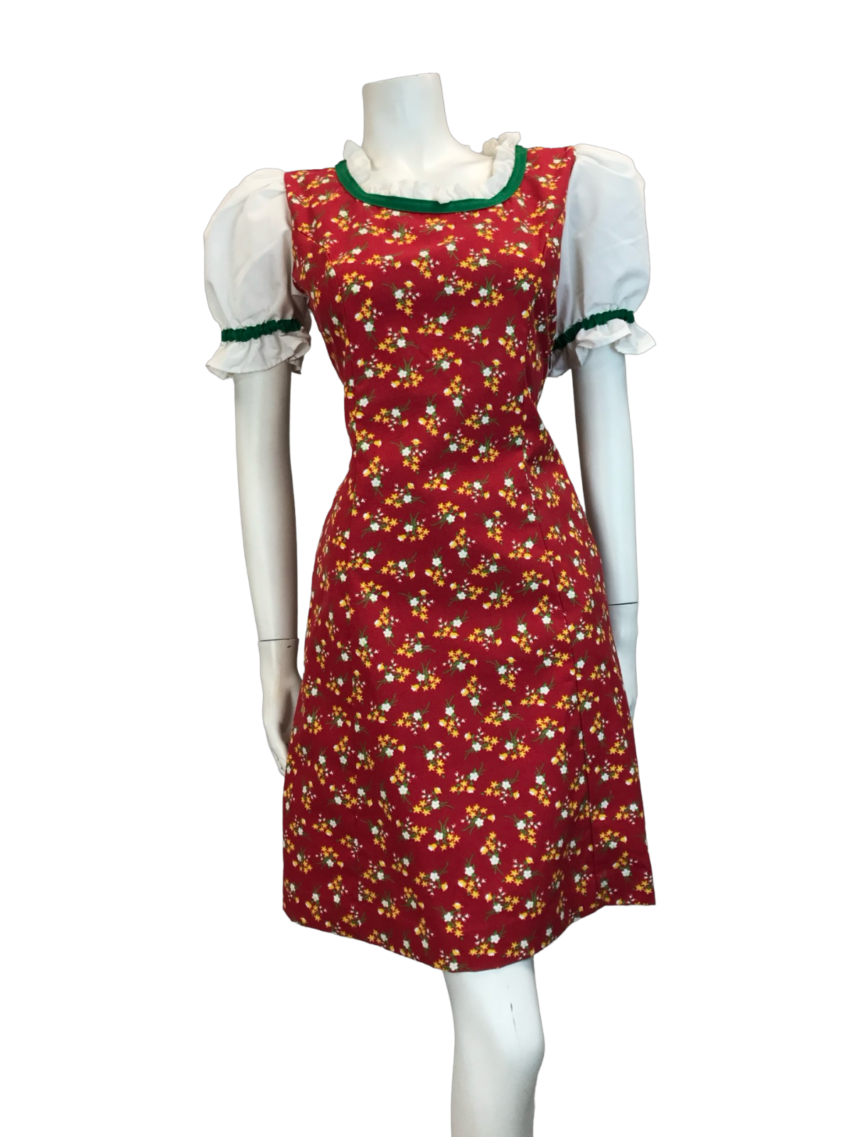 VTG 70S BAVARIAN OKTOBERFEST DIRNDL MINI DRESS RED FLORAL 12