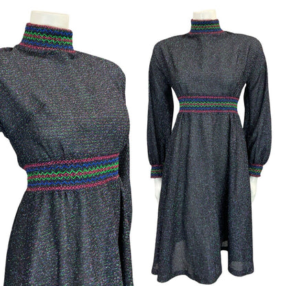 VTG 70S WINDSMOOR RAINBOW LUREX DISCO PINK PURPLE GREEN BLUE TURTLENECK DRESS 10