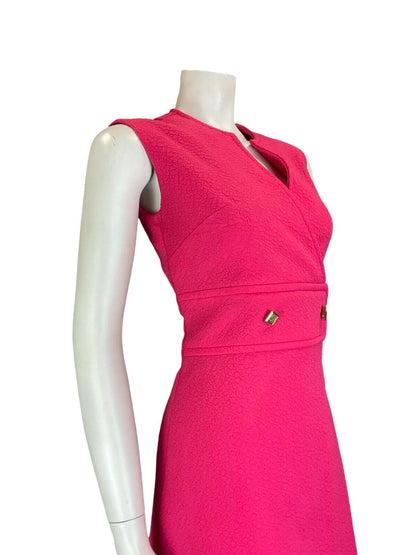 VTG 60S HOT PINK MOD SECRETARY SLEEVELESS TEXTURED EMBOSSED DRESS SIZE 10