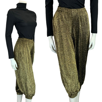 VTG 70S GOLD TWO TONE DISCO STUDIO 54 LUREX HAREM PANTS TROUSERS SIZE 6 8 S