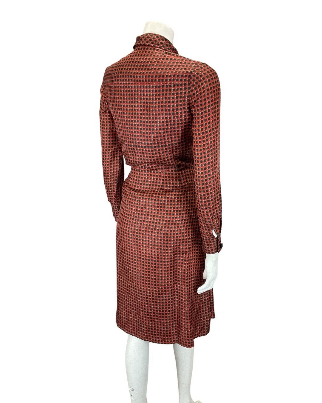 VINTAGE 70s RUBY RED BLUE CHECKED GEOMETRIC NINA RICCI DAGGER SHIRT DRESS 8 10