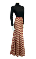 VTG 70S CREAM GOLD RED CHECKED PRAIRIE PARTY TAFFETA MAXI SKIRT SIZE 6 XS