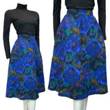 VG 60S 70S BLUE GREEN BROWN PURPLE WATERCOLOUR PSYCHDELIC MIDI SKIRT SIZE 8