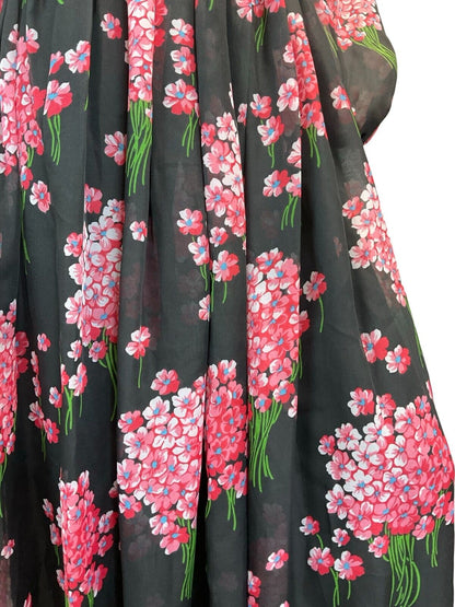 VT 70S ROMANTIC BLACK PINK FLORAL WEDDING PARTY MAXI DRESS 8 10