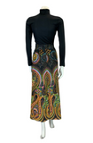 VTG 60S 70S PSYCHEDELIC PAISLEY PARTY GLITTER BLACK ORANGE MIDI SKIRT SIZE 12