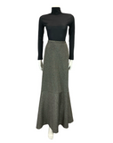 VTG 70S CHARCOAL SILVER GLITTERY PARTY LUREX FLARE FISHTAIL MAXI SKIRT 10 12