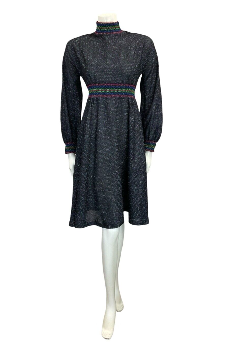 VTG 70S WINDSMOOR RAINBOW LUREX DISCO PINK PURPLE GREEN BLUE TURTLENECK DRESS 10