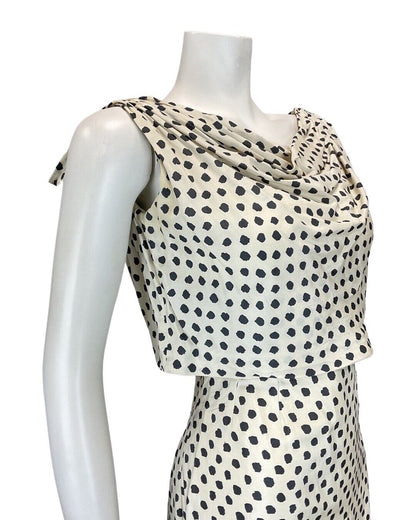 VINTAGE 60s IVORY BLACK POLKA-DOT PIERRE BALMAIN BY TORELLA WIGGLE DRESS 10 12