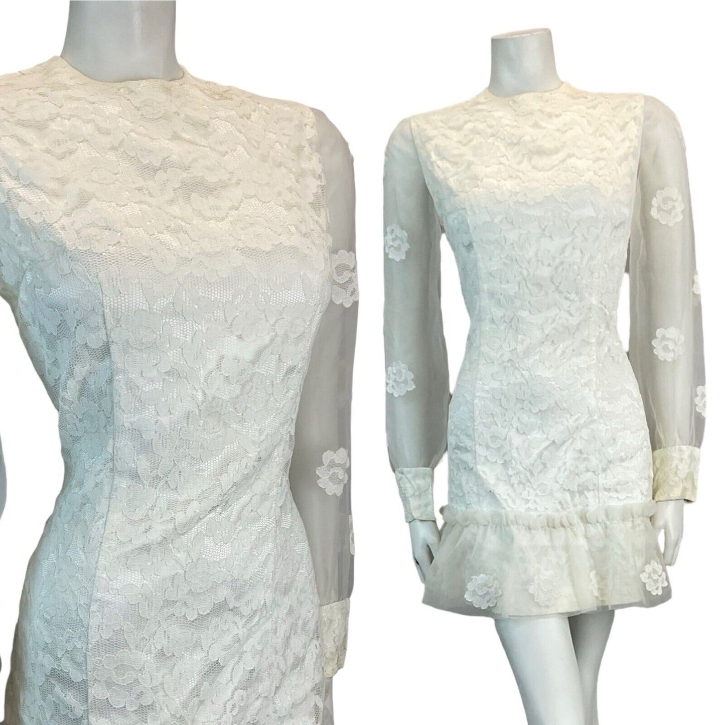 VTG 60S LACE BRIDAL GOGO MOD SCOOTER WEDDING MINI DRESS 10 12