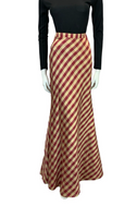 VTG 70S CREAM GOLD RED CHECKED PRAIRIE PARTY TAFFETA MAXI SKIRT SIZE 6 XS