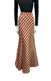 VTG 70S CREAM GOLD RED CHECKED PRAIRIE PARTY TAFFETA MAXI SKIRT SIZE 6 XS