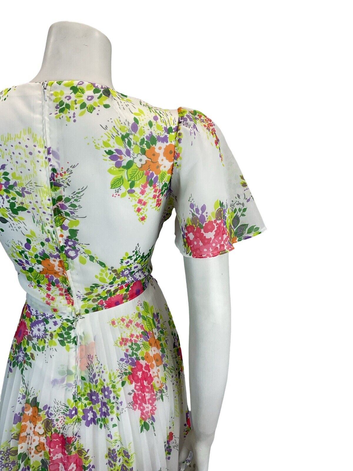 VTG 70S SPRING SUMMER SUN FLORAL CAPE SLEEVE MINI DRESS 10 12