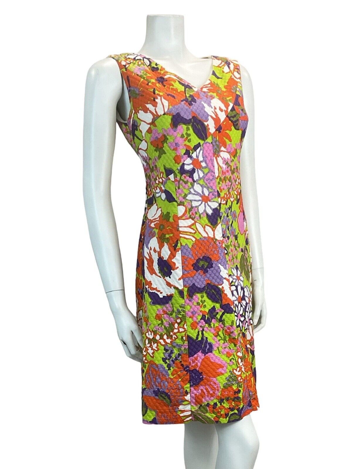 VTG 60S ABSTRACT FLORAL ACID PSYCHEDELIC MINI DRESS MOD GOGO SCOOTER 8 10