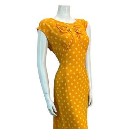 VTG 60s 70s ORANGE YELLOW POLKA DOT MIDI DRESS 10 12