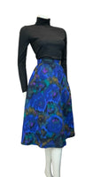 VG 60S 70S BLUE GREEN BROWN PURPLE WATERCOLOUR PSYCHDELIC MIDI SKIRT SIZE 8