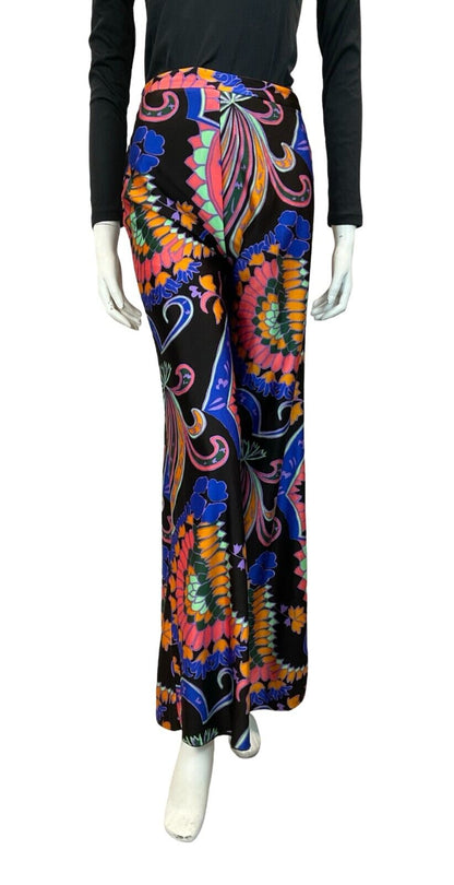 VTG 60S 70S DISCO PALAZZO BLACK BLUE  PINK PSYCHDELIC FLARE TROUSERS SIZE 8 10