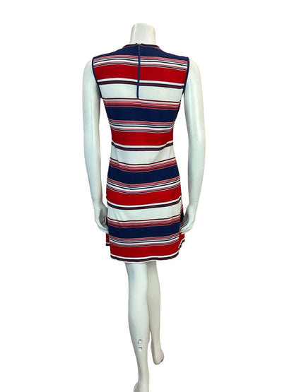 VTG 60S MOD STRIPED RED BLUE SCOOTER GOGO SLEEVELESS MINI DRESS SIZE 12