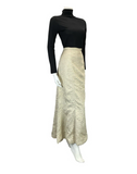 VTG 70S COOL GOLD FIT AND FLARE FISHTAIL CRINKLED PARTY FORMAL MAXI SKIRT 14