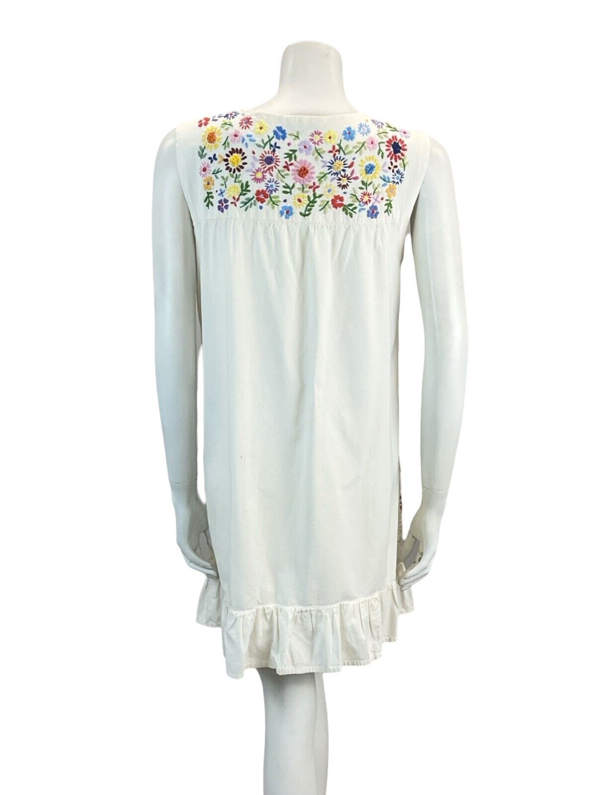 VTG 70S EMBROIDERED FLORAL SMOCK MINI DRESS 10 12