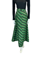 VTG 70S GREEN BLACK GOLD STRIPED BAR GEOMETRIC MAXI SKIRT SIZE 8