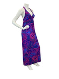 VTG 70s PINK PURPLE TRIPPY PAISLEY PSYCHEDELIC PATTERN BACKLESS MAXI DRESS 4 6