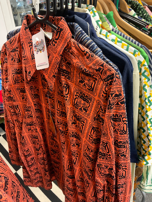 MENS VTG TRIBAL BLACK CORAL LONG SLEEVED SHIRT