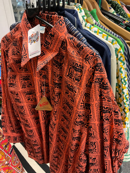 MENS VTG TRIBAL BLACK CORAL LONG SLEEVED SHIRT