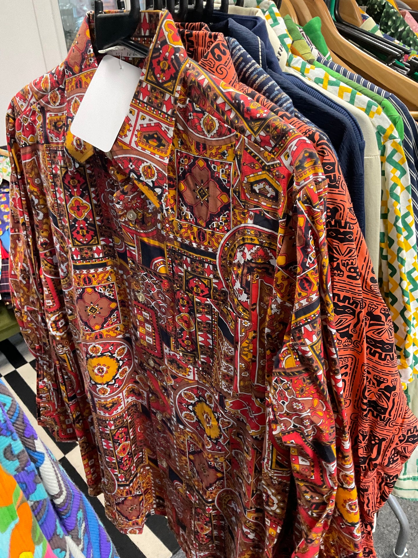 MENS VTG GEO PAISLEY PRINT COTTON SHIRT