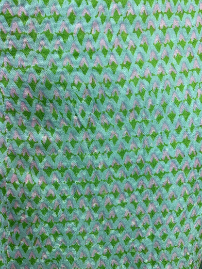 VINTAGE 60s 70s BLUE GREEN PINK GEOMETRIC SLEEVELESS MOD SHIFT DRESS 12