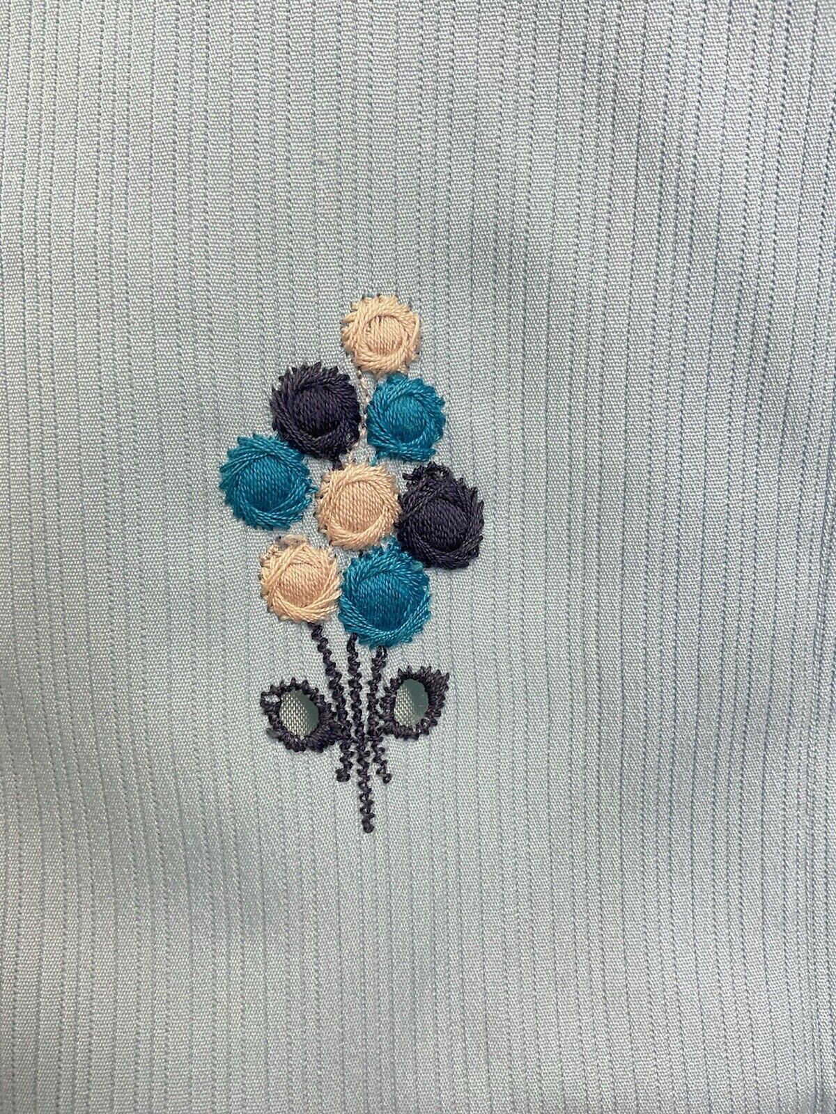 VTG 60s 70s BABY BLUE NAVY CREAM EMBROIDERED ANGLAISE FLORAL SWING DRESS 10 12