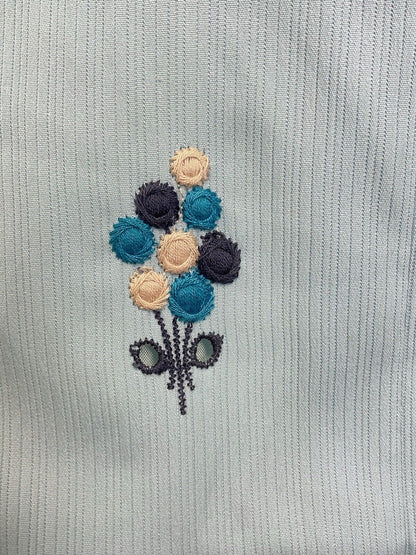 VTG 60s 70s BABY BLUE NAVY CREAM EMBROIDERED ANGLAISE FLORAL SWING DRESS 10 12