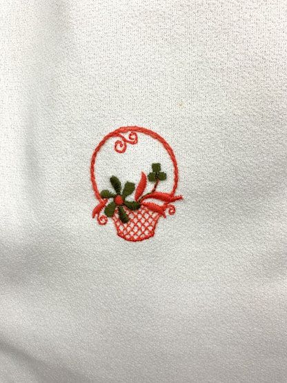 VINTAGE 60s 70s WHITE ORANGE GREEN BASKET FLORAL EMBROIDERED MOD SHIFT DRESS 12