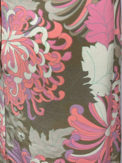 VINTAGE 60s 70s NEON PINK PURPLE BEIGE BROWN PSYCHEDELIC FLORAL WRAP DRESS 12