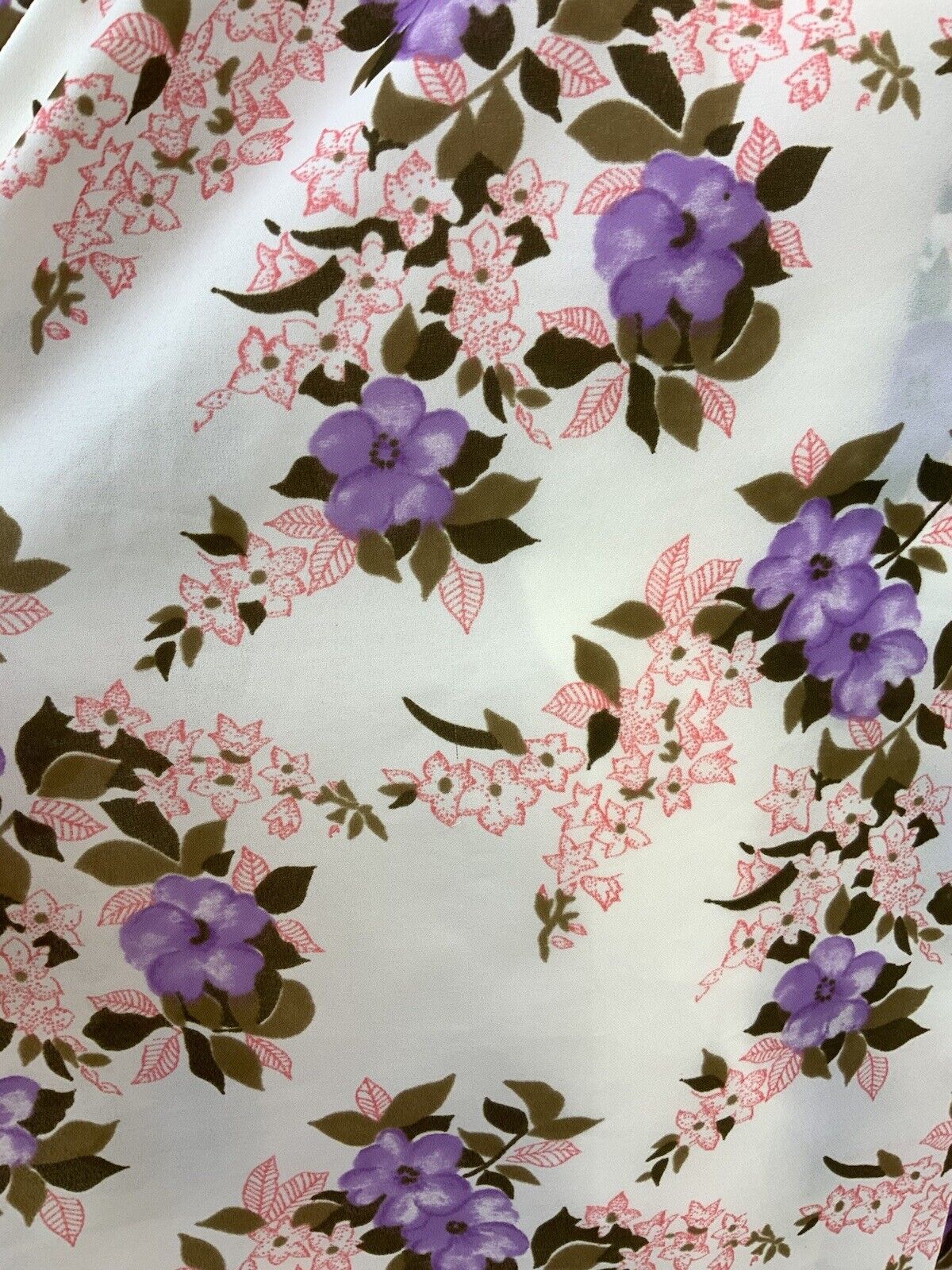 VINTAGE 60s 70s WHITE PURPLE PINK BROWN FLORAL FLOATY SLEEVELESS DRESS 16 18