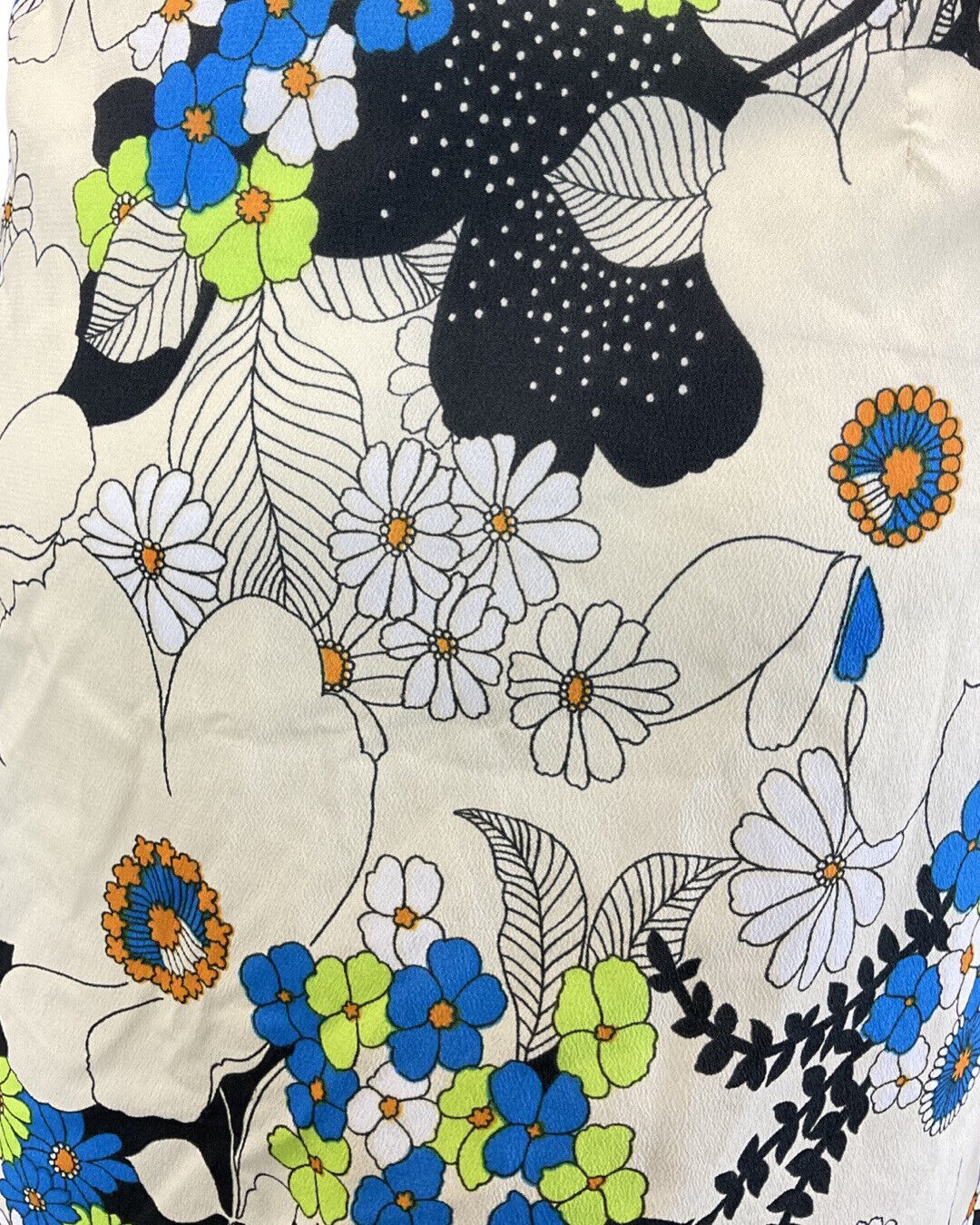 VINTAGE 60s 70s CREAM BLUE BLACK PSYCHEDELIC FLOWER MOD SHIRT DRESS 10 12