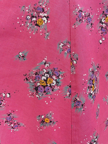 VINTAGE 70s PINK WHITE BLACK FLORAL BOUQUET LACE DITSY SUMMER SUN-DRESS 12 14