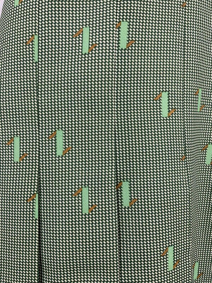 VINTAGE 60s 70s GREEN WHITE BROWN HOUNDSTOOTH GEOMETRIC WING COLLAR DRESS 10