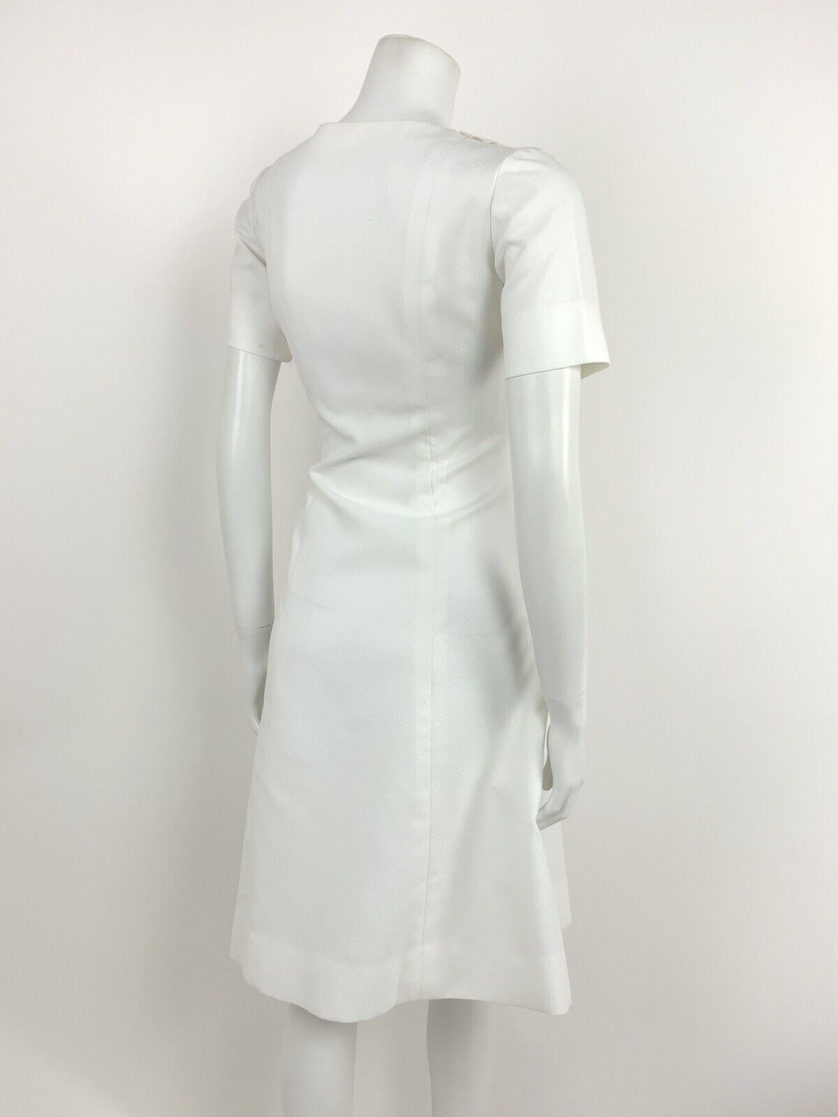 VINTAGE 60s 70s WHITE IVORY BRODERIE ANGLAISE LACE PRINCESS LINE DRESS 8 10