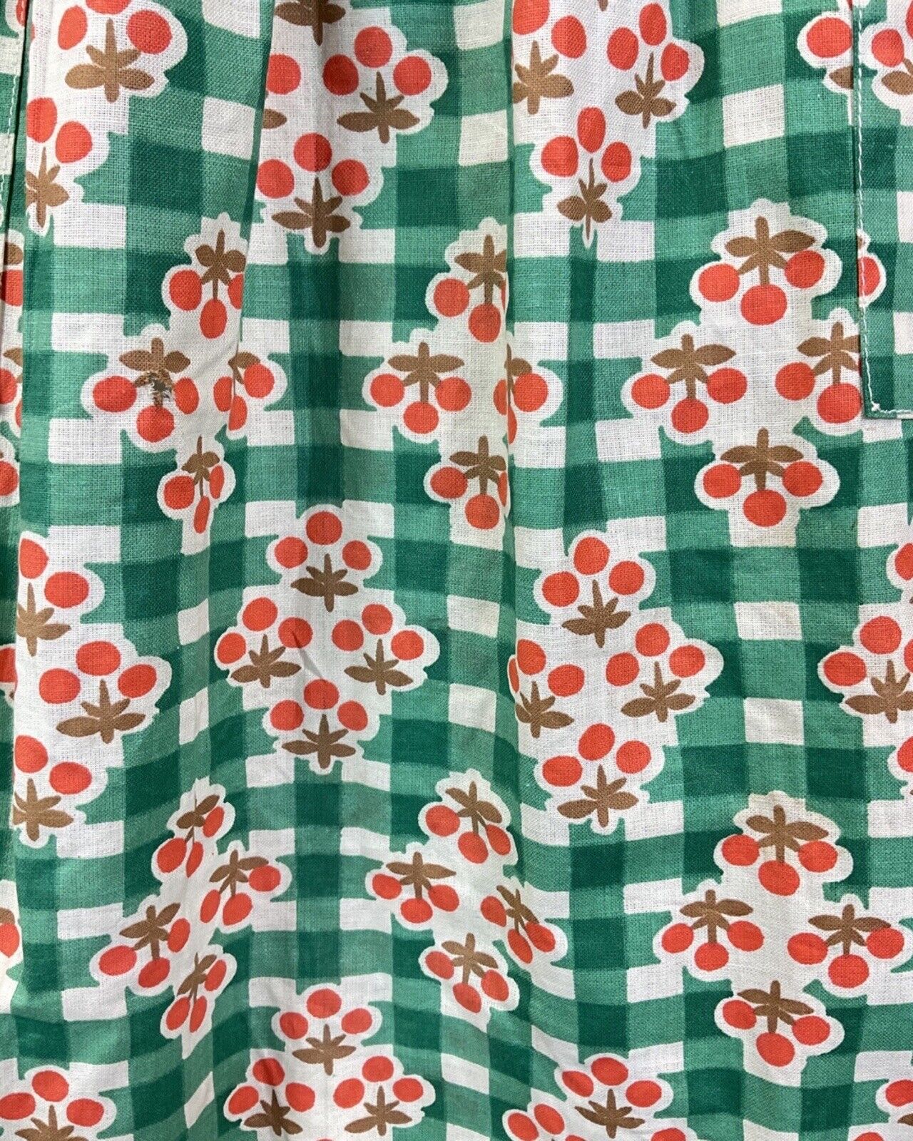 VINTAGE 60s 90s GREEN WHITE ORANGE GINGHAM CHECKED BERRY MOD SUMMER DRESS 10