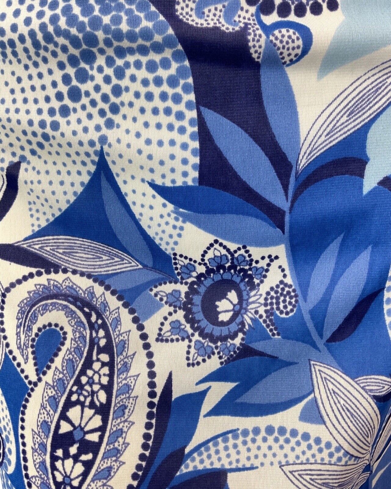 VINTAGE 60s 70s BLUE NAVY WHITE PSYCHEDELIC FLORAL PAISLEY MOD SHIRT DRESS 10 12