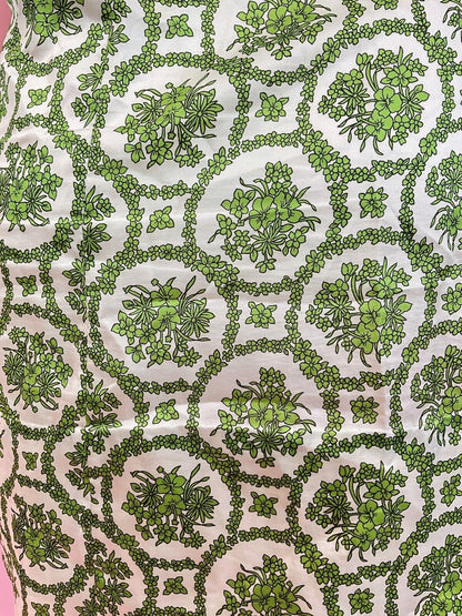 VINTAGE 60s 70s WHITE GREEN FLORAL DAISY CHAIN MOD DAGGER SHIRT DRESS 10 12