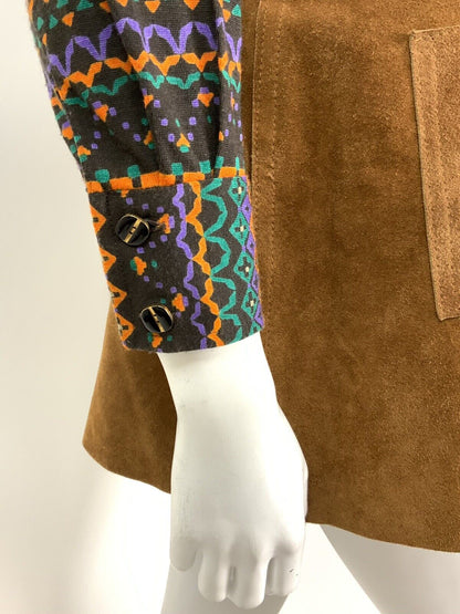 VINTAGE 60s 70s BROWN PURPLE ORANGE GREEN GEOMETRIC AZTEC DAGGER SHIRT 10 12